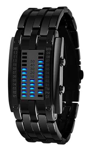 Image of ADSBIAOYE Men's and Women's Watches Fashion Creative Double Matrix Binary LED Waterproof Stainless Steel Watch