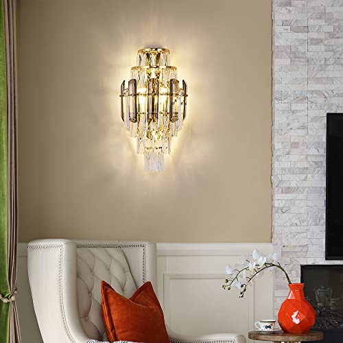 Wabon Modern K9 Crystal Wall Sconce, Gold Bedroom Wall Light Wall Mount Wall Lamp Fixtures For Living Room Bedroom Vanity Hallway #TOP5