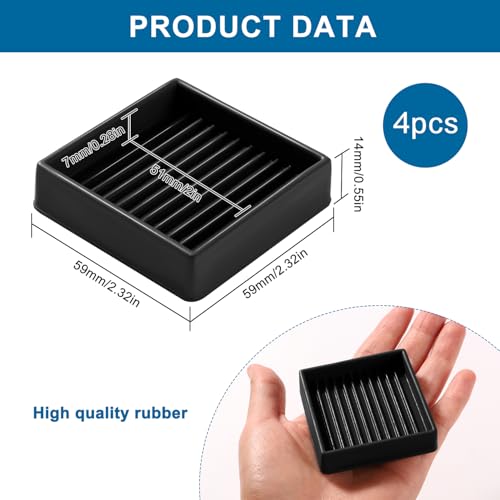 VooGenzek 4 PCS 2/5.1cm Square Non Slip Furniture Pads, Bed Stoppers Rubber Furniture Feet, Furniture Coasters for Hardwood Floors, for Bed Cabinet Sofa Chair Table Piano, Black - Image 2