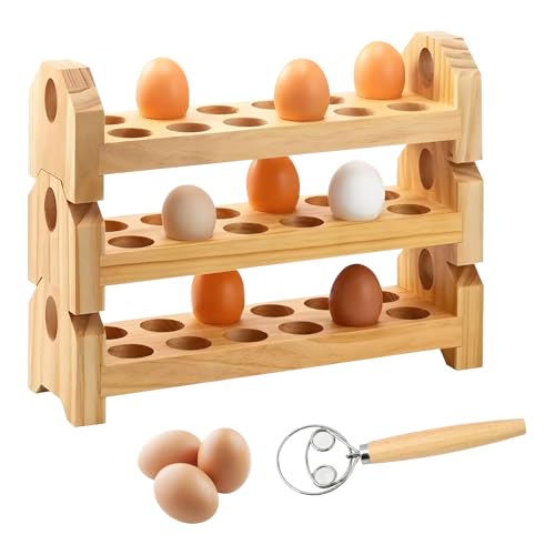 Porta Huevos De Madera, Contenedor Apilable Para Huevos De 3 Niveles Para Huevos De Gran Capacidad Con Batidor De 24 Cm Para 36 Huevos