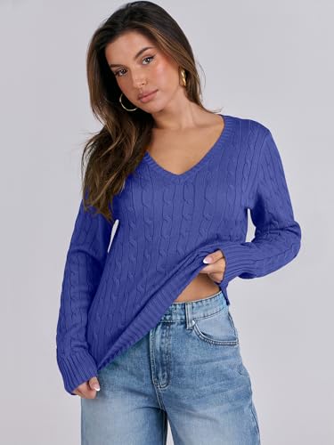 Image of ANRABESS Women's Cable Knit V Neck Fitted Sweaters