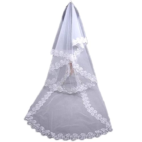 Limeow Nupcial del Cordón del Bordado Velo Borde de Velo de Novia de Raso Nupcial Velo de Novia de una Sola Capa Novia Suministros Accesorio de Boda para Novia y Damas de Honor Blanco Elegante Cover