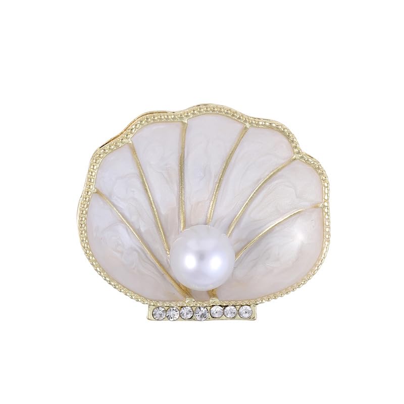 Image of Seashell Brooch Pin White Pearl Crystal Shell Lapel Pin Vintage Clam Shell Badges Women Men Suit Coat Jewelry Chic Dress Sweater Jacket Decors