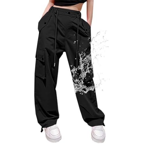 Cromoncent Cargo Pants Girls & Women Parachute Pants Y2K Baggy Rave Clothes Waterproof with Pockets, 6 Years - 3XL