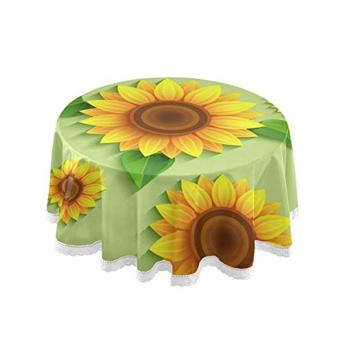 Round Tablecloth Cute Floral Sunflower Polyester Table Cover Circular Table Cloths for Dining Table Kitchen Wedding