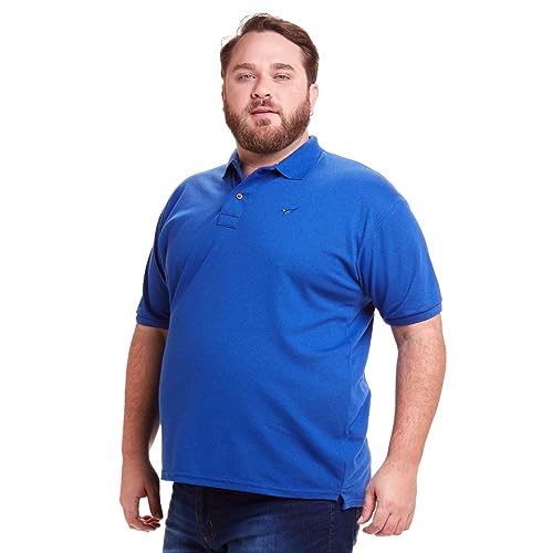 Camisa Polo Básica Masculina Plus Size (Azul, G2)