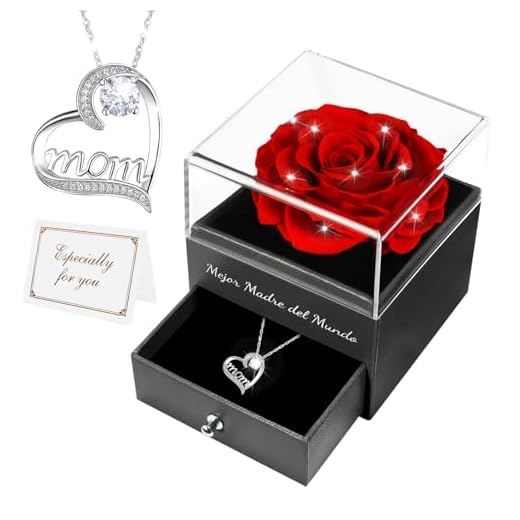 Rosa Eterna Regalos para Mama, Rosa Real Flor Preservada con Collar para Madres Cumpleaños Regalos para el Día de la Madre Regalo para el Día de San Valentín para Mama Abuela Mujer
