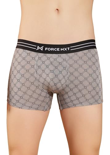 Image of Force NXT Men's Micro Modal Elastane Stretch Fabric Printed Trunk | Ultra Soft and Durable Waistband for Daily Uses | Label Free Outer Elastic Underwear for Men