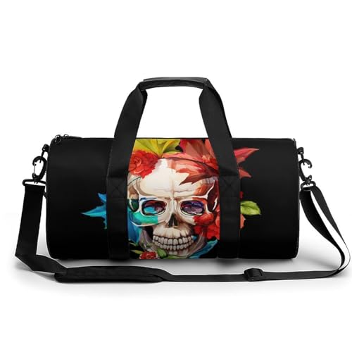 Sac de gym fleurs crâne 45cm avec grand compartiment de rangement