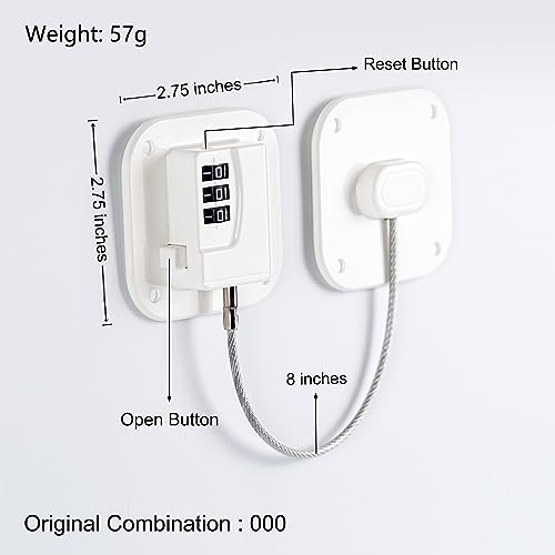 Refrigerator Lock, Heavy Duty Fridge Lock, Combination Lock for Refrigerator Cabinets, Drawers, Safety, Easy Install No Keys Needed (White-1Pack) - Image 3