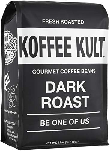 Koffee Kult Dark Roast Whole Bean Coffee - Small Batch Gourmet Aromatic Artisan Blend 100% Arabica Coffee Beans Organically Sourced (Dark Roast, 32oz)