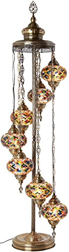Demmex - 7 Big Globes Turkish Moroccan Mosaic Floor Lamp Light, Bohemian Boho Tiffany Mosaic Floor Lamp With North American Plug & Socket, 5' (Turkish Rug) #TOP1