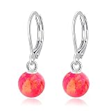 Airmoly Dangle Earrings for Women Girls Hypoallergenic Pink Opal Leverback Drop Earrings 14K White G