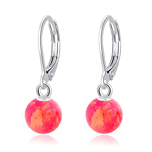 Airmoly Dangle Earrings For Women Girls Hypoallergenic Pink Opal Leverback Drop Earrings 14K White Gold Plated Ball Gemstone Jewelry Gift 6Mm #TOP5