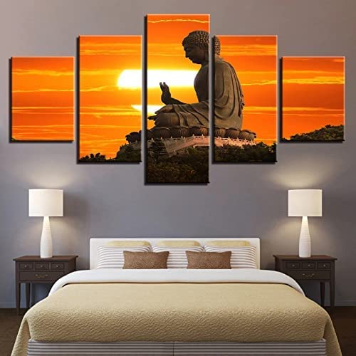 Tableau impression sur toile Bouddha 5 pieces decoration murale