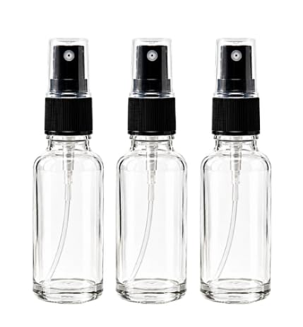 VOW 30ml Clear Glass Spray Bottles with Black Mist Trigger, Refillable & Reusable Bottles for Perfume, Essential Oils, and DIY Blends (Pack of 3)-image-33