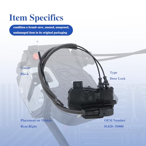 Image of Door Lock Actuator Assembly Rear Right Passenger Side 81420-3S000 | Compatible with 2011-2015 Hyundai Sonata 2.0L 2.4L L4