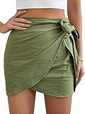 Verdusa Women's Casual Knot Side Split Wrap High Waist Bodycon Mini Skirt Green M