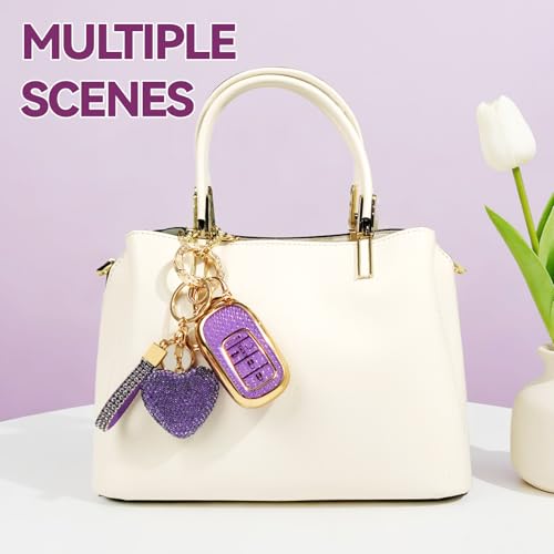Amazauto Key Fob Cover with Diamond Bling Keychain, Compatible with Honda 2022 2023 2024 2025 2026 2027, TPU Smart Key Case and Rhinestone Heart for Women (Purple) by Amazauto - Used condition - Image 4