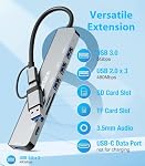 USB C Hub USB Hub 3.0 for Laptop, Upgrade 8-in-1 USB Splitter with USB-C/4 USB A Port Extender, TF/SD Card Slot, 3.5mm Audio Adapter, USBC USB Dongle for PC/Mac/MacBook/Laptop/iPad/Tablet