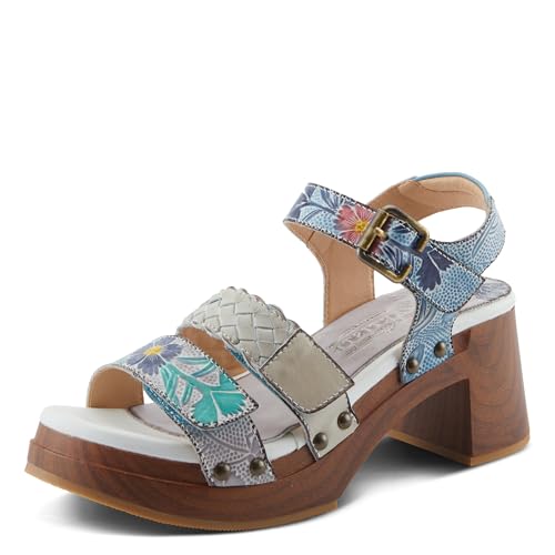 Spring Step L'Artiste Women's Retropel Sandal – Handpainted Leather Platform, Adjustable Hook And Loop Closure, Faux Wood Sole, Comfortable Summer Footwear