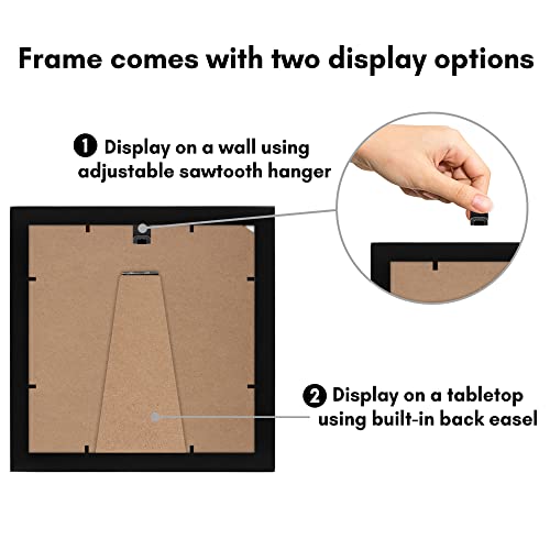 Image of Americanflat 8x8 Picture Frame with Shatter-Resistant Glass - Set of 2 - Use as 4x4 Frame with Mat or Display 8x8 Photo Without Mat - Signature Collection - Square Frames for Tabletop and Wall - Black