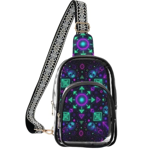 Bolso bandolera transparente para hombre riñonera cruzada con pentagrama gótico calavera
