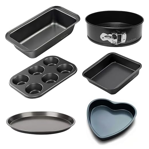 PureBake 6-Piece Bakeware Set Non-Stick Bread Loaf, Muffin Tray, Pizza Pan, Square, Round & Heart Cake Pans – Oven Safe, Durable Baking Tools for Home Bakers, Easy Cleanup - SGS Certified - Combo