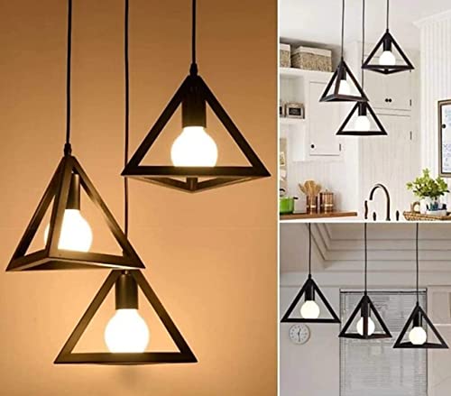 Image of JACKAL Metal Vintage Triangle Shape Pendant Light |Hanging Ceiling Light with Braided Cord | Decorative Fancy Lights for Home,Living Room,Cafe,Restaurants & Bar -Pack of 3