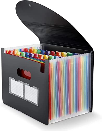 Image of ARURA (LABEL) 24 Pockets File Folder With Cover Expanding Document Storage Organizer Expandable Files Organizer With Labels Expanding Paper File Folder,Multi