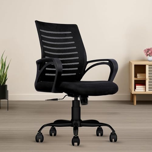 Image of Align Bliz Mesh Computer Chair for Work from Home, Ergonomic Office Seating with Height Adjustment, Armrest Support, Ventilated Backrest, Smooth Swivel Base, 3 Years Warranty - (Black, Mid Back)