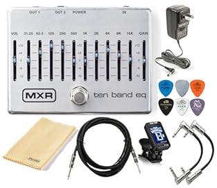 The MXR Ten Band EQ lets you tune your bass or guitar rig in seconds, and it's been upgraded with noise-reduction circuitry, true bypass switching, a lightweight aluminum housing, brighter LEDs, and a second output. 10-band graphic EQ pedal for guita...