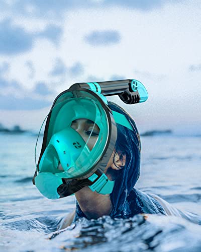Qingsong Full Face Snorkel Mask For Adults & Kids, Snorkeling Gear With Camera Mount, Foldable 180 Degree Panoramic View Snorkeling Set Anti-Fog Anti-Leak #TOP1