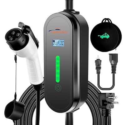 TopAutoGear Portable EV Charger Level 1 & 2, 110V-240V Emergency Backup Travel Cable, Adjustable 8-16A Current for Home Safety, NEMA 6-20 Plug with 5-15 Adapter, 17ft, Works with All J1772 EVs