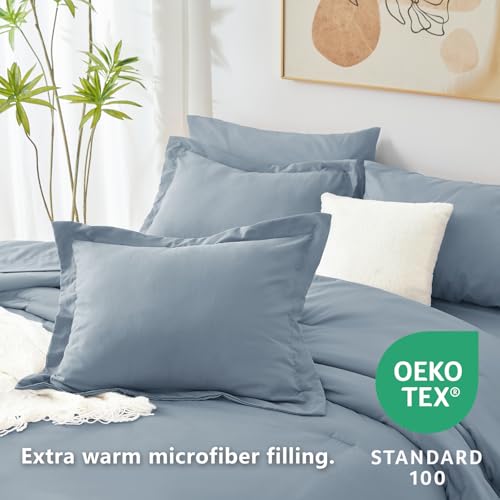 CozyLux Queen Comforter Set Grayish Blue, 7 Pieces Bed in a Bag Queen Comforter Set with Sheets, Bedding Sets with Down Alternative Comforter, Fitted Sheets, Flat Sheets, Pillow Shams and Pillowcases