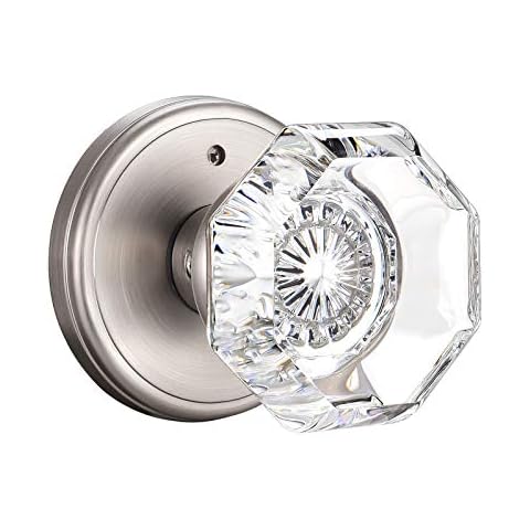 CLCTK Glass Door Knobs Interior with Lock, Privacy Octagon Crystal Door Knobs for Bed/Bathroom, Satin Nickel, BMN-002 Cover