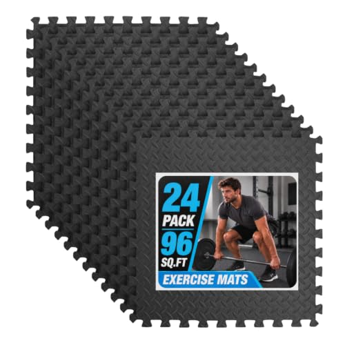Image of Art3d EVA Puzzle Exercise Mats, 24 inchx24 inch, 1 /2 inch Thick,24-Pack,Black