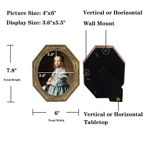 Kangce Vintage Picture Frames 4X6 Antique Frames Old Fashioned Picture Frames 4X6 Antique Decor Wall Picture Decor Tabletop And Wall Mount Bronze Gold Octagon Frame #TOP1