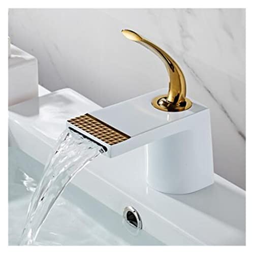 Robinet cascade de salle de bain blanc or mitigeur évier laiton