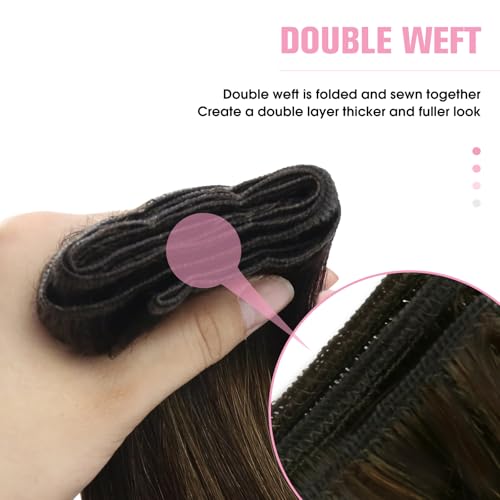 Image of YoungSee Sew in Hair Extensions Real Human Hair Brown Balayage Weft Extensions Darkest Mixed Medium Brown Human Hair Sew in Extensions for Natural Look 16 Inch 100g