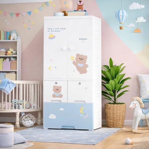 Image of Sunderlook Plastic Wardrobe for Kids Clothes - Foldable Collapsible Wardrobes for Clothes, Large Cupboard for Storage for Men and Women (Arctic White, 1 + 3 Door)