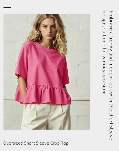 Womens Peplum Babydoll Tops Cotton Short Sleeve T-Shirts | Ruffle Hem, Oversized Crew Neck Top, Loose Fit Going Out Blouses, Summer Casual Daily for Vacation, Cute Outfits — view 2