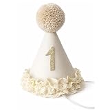 Gorro cumpleaños 1 año bebé niño niña estilo boho beige, corona con pompon suave hecho a mano y número 1, sombrero para foto recuerdo sesión fotos, decoracion fiesta 1 año, regalo primer cumpleaños