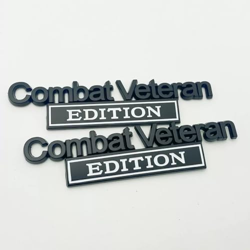 Image of Pair Set Combat Veteran Edition Emblem 3D Badge Raised Decals Exterior Truck Stickers Replacement for Universal Vehicle, SUV, Motorcycle, (Black White)