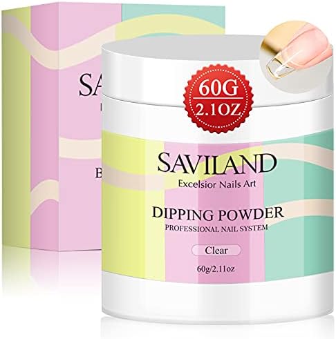 Saviland Clear Dip Powder - 2.1oz Dip Powder Nail Dip Powder for French Nail Art Starter Manicure, Strengthen Nail, Easy for Nail Beginners to Use No Nail Lamp Needed, Gifts for Women