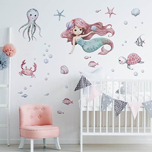 Mfault Under The Sea Whales Wall Decal Stickers, Mermaid Under The Sea Wall Decals Stickers, Neutral Marine Animal Toddler Kids Baby Boys Girls Room Decor Gift #TOP6