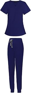 Women Scrubs Set Nurse Workwear Nursing Uniform Lightweight Professional Attire Jogging Pant Durable V Neck Scrub Top Scrub Top and Trousers, Dark Blue, XS