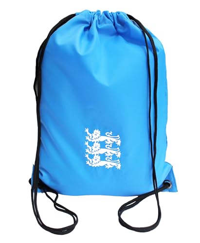 Image of TeddyT's England 3 Lions Football Sports PE Drawstring Swimming Bag (Baby Blue (White Lions))