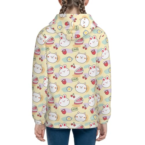 Rabbit and Cat Kids Pullover Hoodies Boys Sweatshirts Girls Athletic Clothes with Pocket4