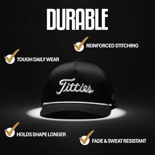 Image of Curves & Clubs Titties Golf Hat, Funny Rope Snapback for Men with USA Flag, Breathable Performance Golf Cap